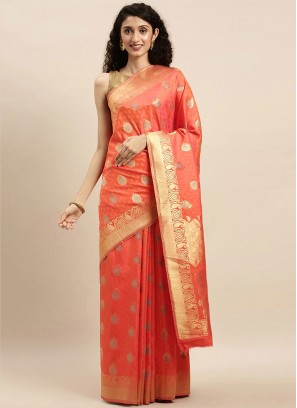 Absorbing Kanjivaram Silk Orange Designer Traditional Saree
