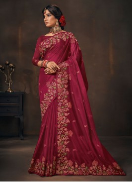 Adorable Red Party Classic Saree