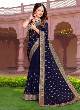 Adorning Embroidered Navy Blue Georgette Classic S