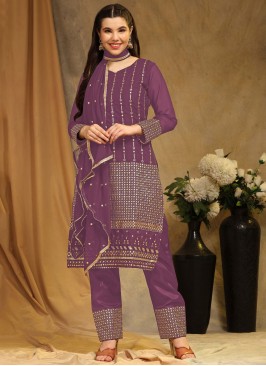Adorning Faux Georgette Purple Embroidered Pakistani Salwar Suit