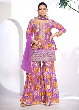 Adorning Mirror Purple Chinon Readymade Salwar Kameez