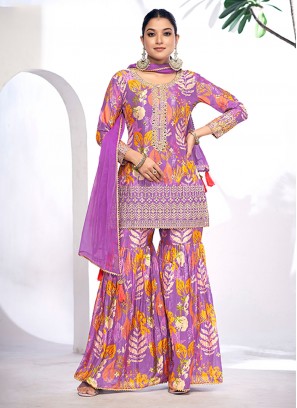 Adorning Mirror Purple Chinon Readymade Salwar Kameez