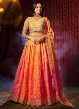 Adorning Organza Orange Printed Trendy Lehenga Cho