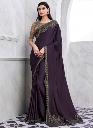 Adorning Silk Purple Embroidered Classic Saree