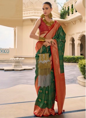 Adorning Weaving Green Banarasi Silk Classic Saree