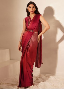 Aesthetic Imported Plain Pink and Rani Designer Saree