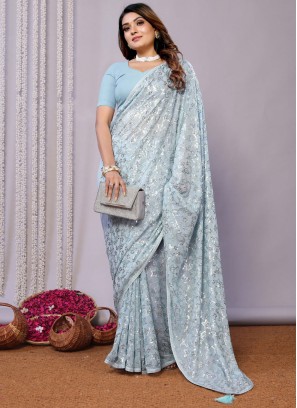 Aesthetic Thread Pure Georgette Designer Saree