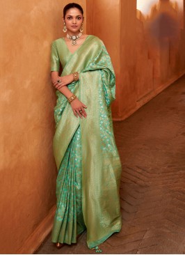 Affectionate Banarasi Silk Green Jaal Trendy Saree