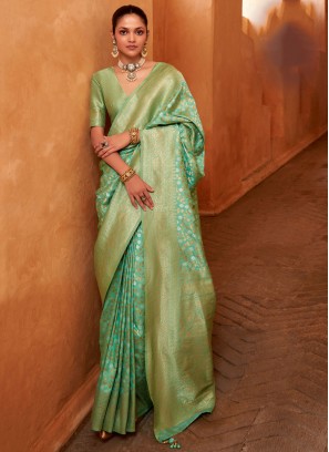 Affectionate Banarasi Silk Green Jaal Trendy Saree