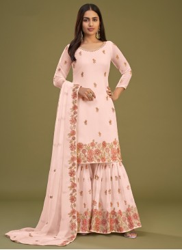 Affectionate Embroidered Peach Trendy Salwar Kamee