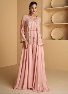 Affectionate Pink Sequins Georgette Readymade Salwar Suit