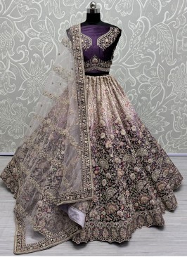 Affectionate Purple Dori Work Velvet Lehenga Choli