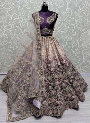 Affectionate Purple Dori Work Velvet Lehenga Choli