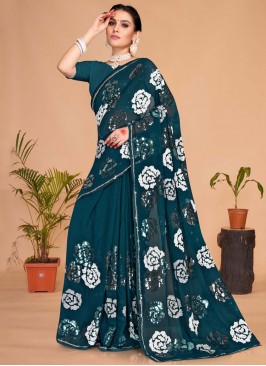 Alluring Georgette Morpeach  Sequins Classic Saree