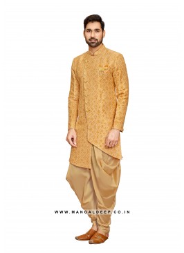 Alluring Men's Jacquard Silk Dhoti Style Indoweste