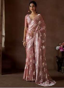 Alluring Pink and Rust Contemporary Saree