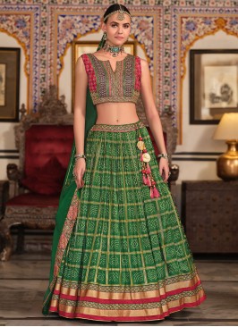 Alluring Silk Green Foil Print Readymade Lehenga Choli