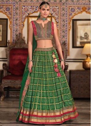 Alluring Silk Green Foil Print Readymade Lehenga Choli