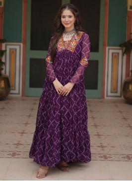 Amazing Mirror Faux Georgette Purple Designer Gown