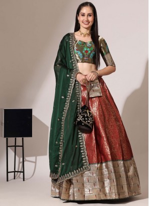 Amazing Silk Weaving Maroon Lehenga Choli