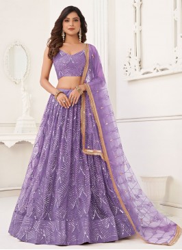 Amusing Net Purple Sequins Lehenga Choli