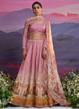 Amusing Pink Print Viscose A Line Lehenga Choli