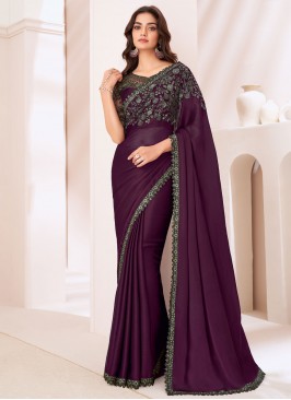 Angelic Chiffon Satin Purple Embroidered Classic Saree