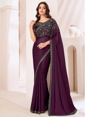 Angelic Chiffon Satin Purple Embroidered Classic Saree