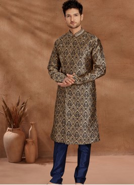 Antique Blue and Chikoo Set with Jaqard Top and Ar