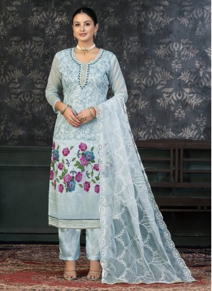 Appealing Aqua Blue Handwork Salwar Suit