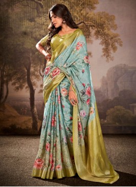 Aqua Blue Ceremonial Contemporary Saree