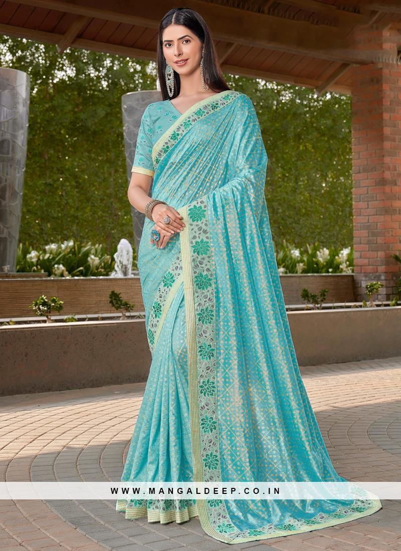 Aqua Blue Georgette Shimmer Saree – paanericlothing