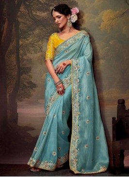 Aqua Blue Color Classic Saree