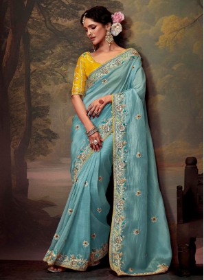 Aqua Blue Color Classic Saree