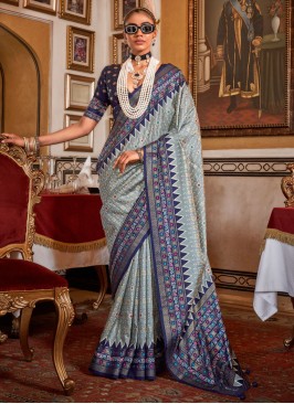 Aqua Blue Color Contemporary Saree