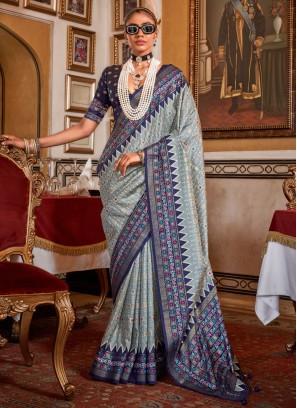 Aqua Blue Color Contemporary Saree