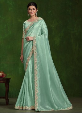 Aqua Blue Color Designer Saree