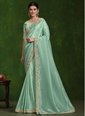 Aqua Blue Color Designer Saree