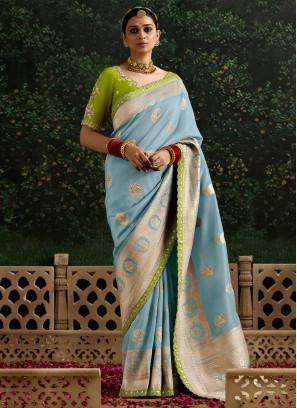 Aqua Blue Color Designer Saree