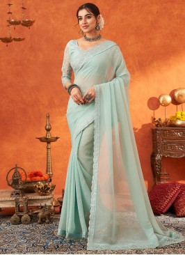 Aqua Blue Color Designer Saree