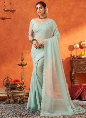 Aqua Blue Color Designer Saree