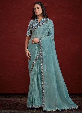 Aqua Blue Cutwork Ceremonial Traditional Saree