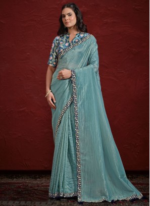 Aqua Blue Cutwork Ceremonial Traditional Saree