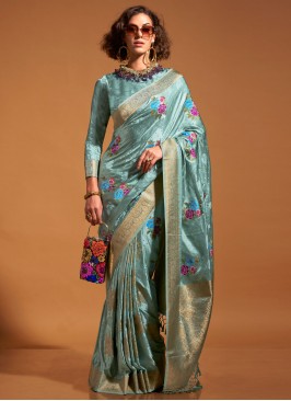 Aqua Blue Festival Handloom silk Contemporary Saree