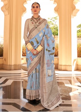 Aqua Blue Festival Raw Silk Classic Saree