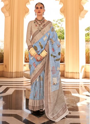 Aqua Blue Festival Raw Silk Classic Saree