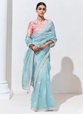 Aqua Blue Organza Ceremonial Classic Saree