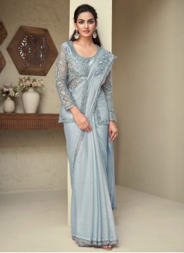 Aqua Blue Silk Contemporary Saree