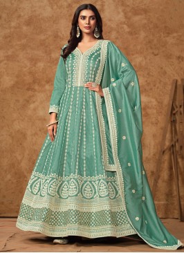 Aqua Blue Zari Trendy Gown