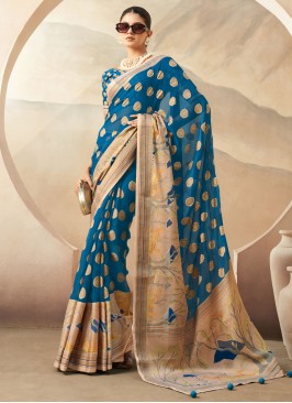 Aristocratic Blue Ceremonial Contemporary Saree